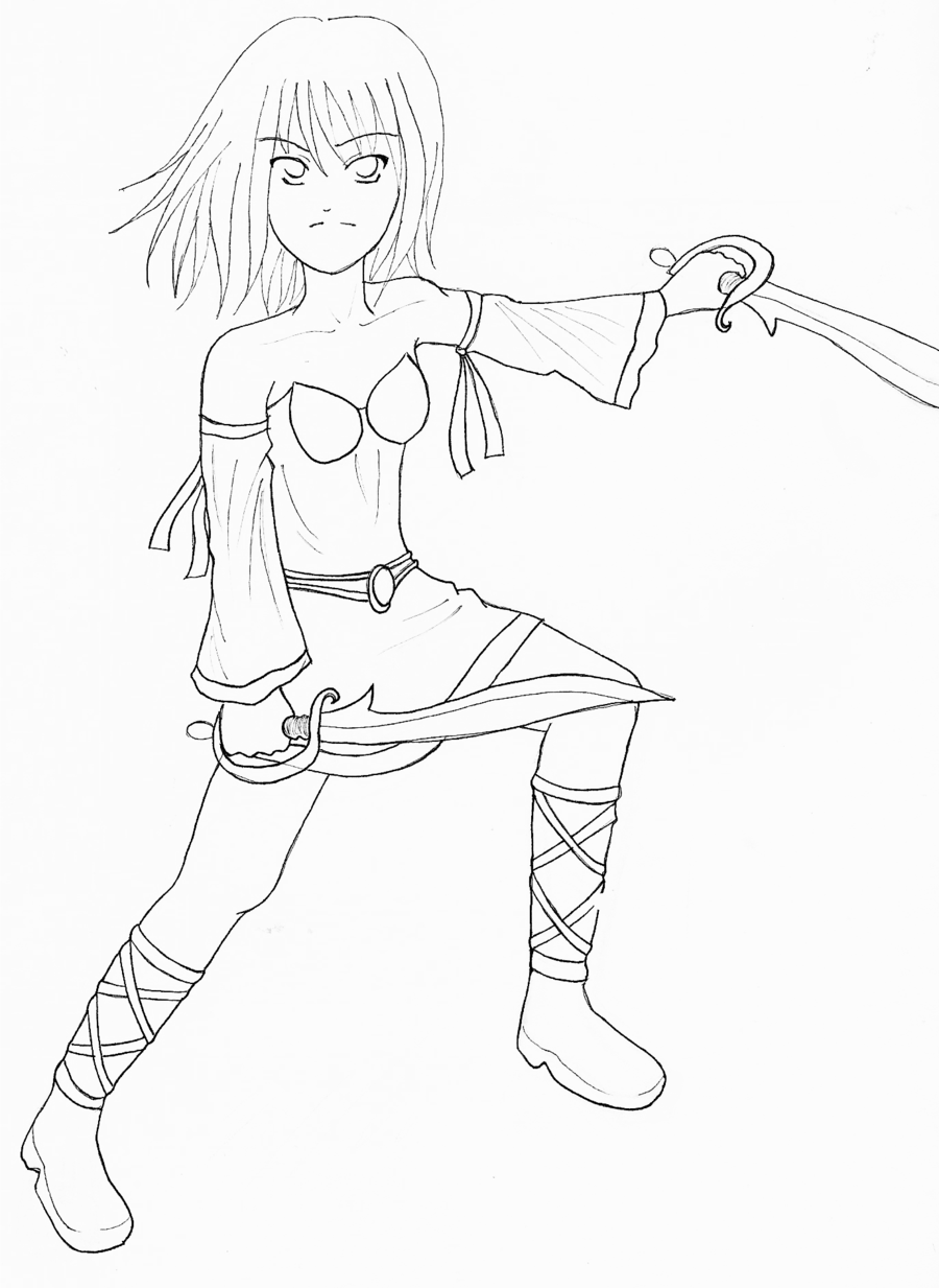 900x1233 Warrior Girl Lineart By Cloudrider99