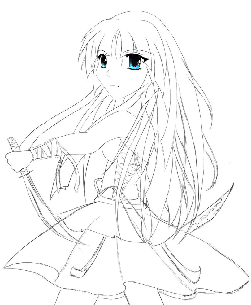 811x985 Warrior Girl Line Art + Eyeballz! By Shaiyde
