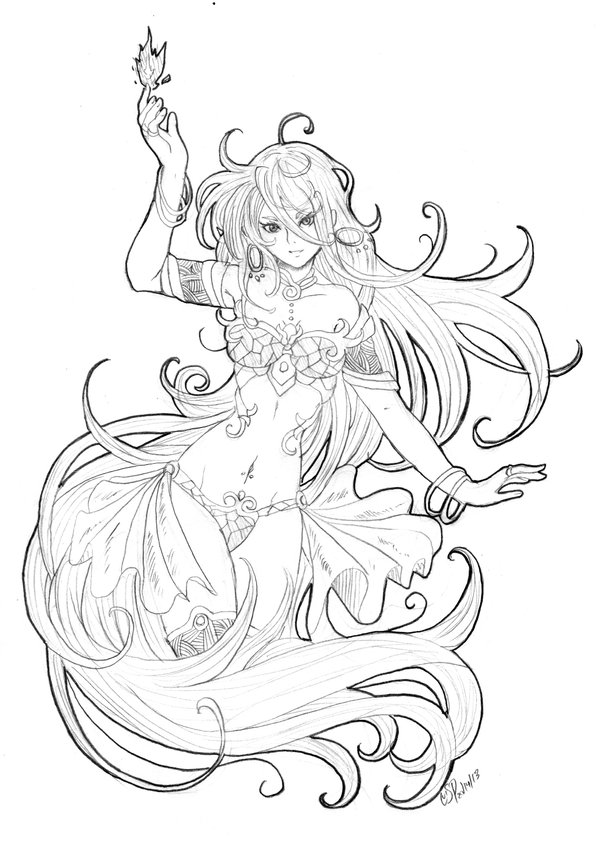 600x846 Fire Witch Sketch By Xelgot