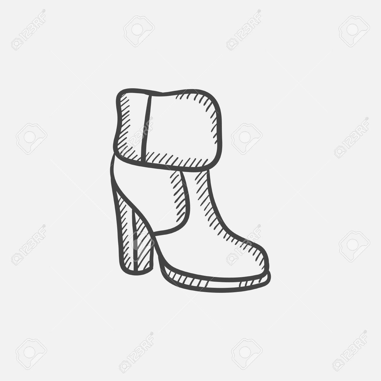 1300x1300 High Heeled Ankle Boot With Fur Sketch Icon Set For Web, Mobile