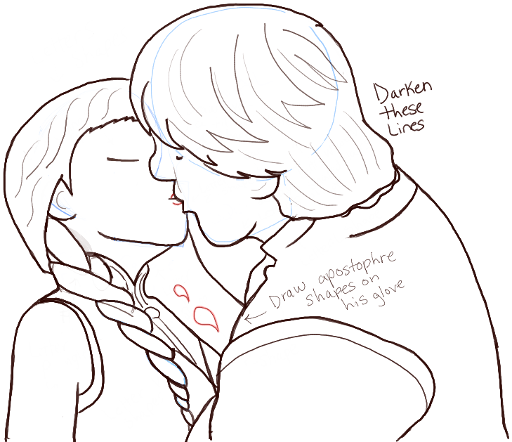 729x629 How To Draw Princess Anna And Kristoff Kissing From Disneys Frozen