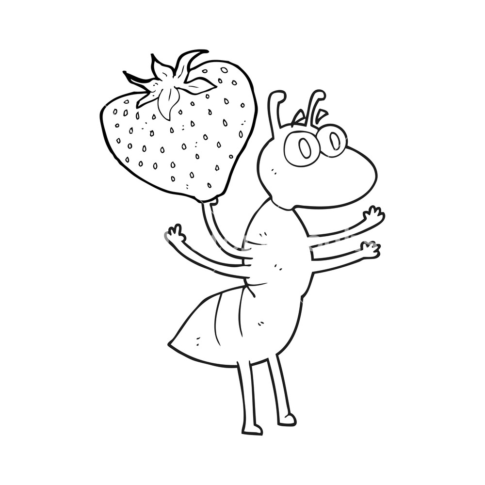 1000x1000 Freehand Drawn Black And White Cartoon Ant Carrying Food Royalty