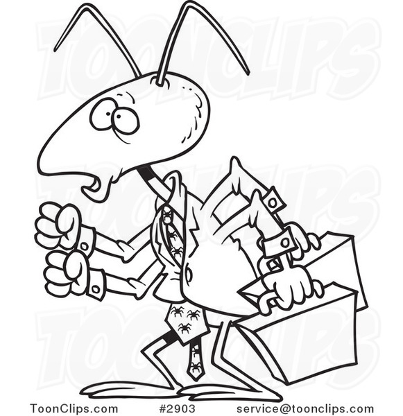 581x600 Cartoon Black And White Line Drawing Of A Business Ant