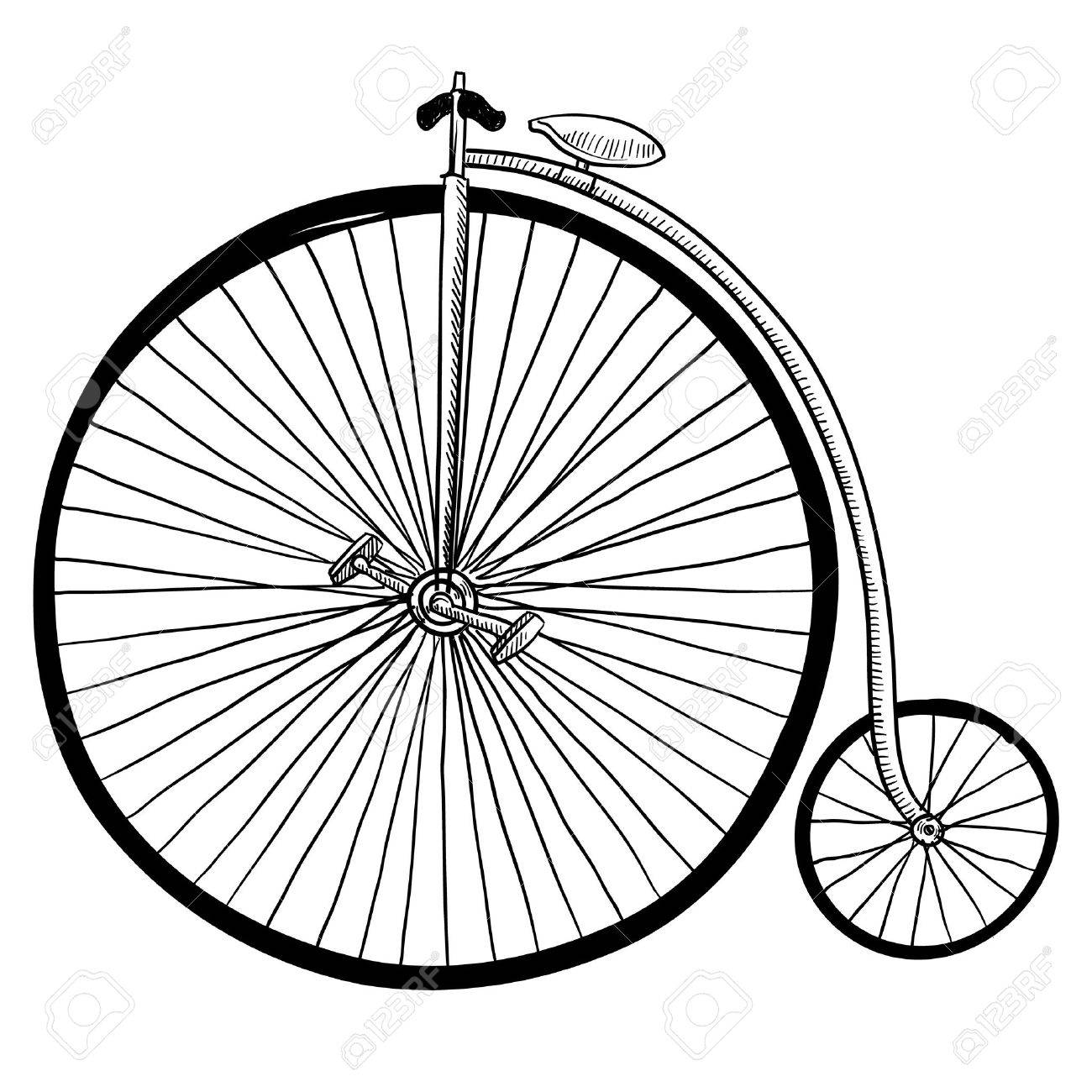 1300x1300 Doodle Style Antique Bicycle With Large Front Tire Royalty Free