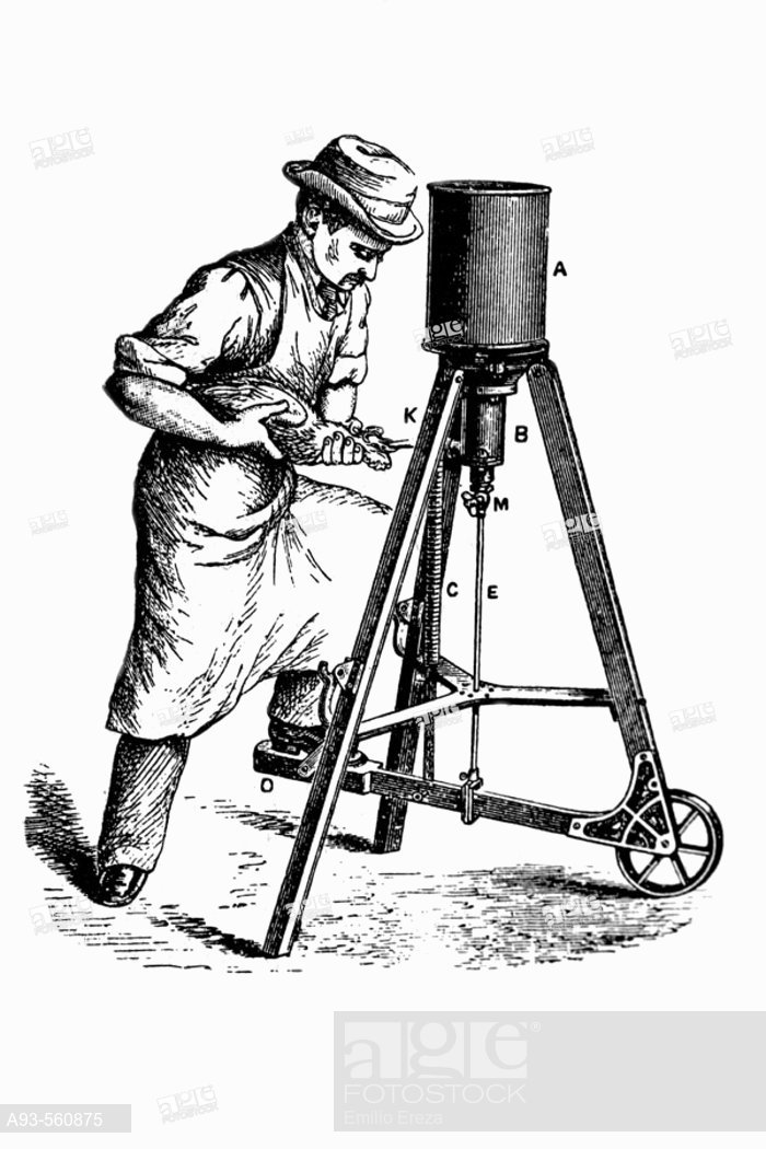 700x1050 Force Feeding Machine.ntique Drawing, Ca. 1900. Embuchadora