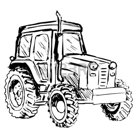 450x450 Hand Drawn, Cartoon, Sketch Illustration Of Tractor Royalty Free