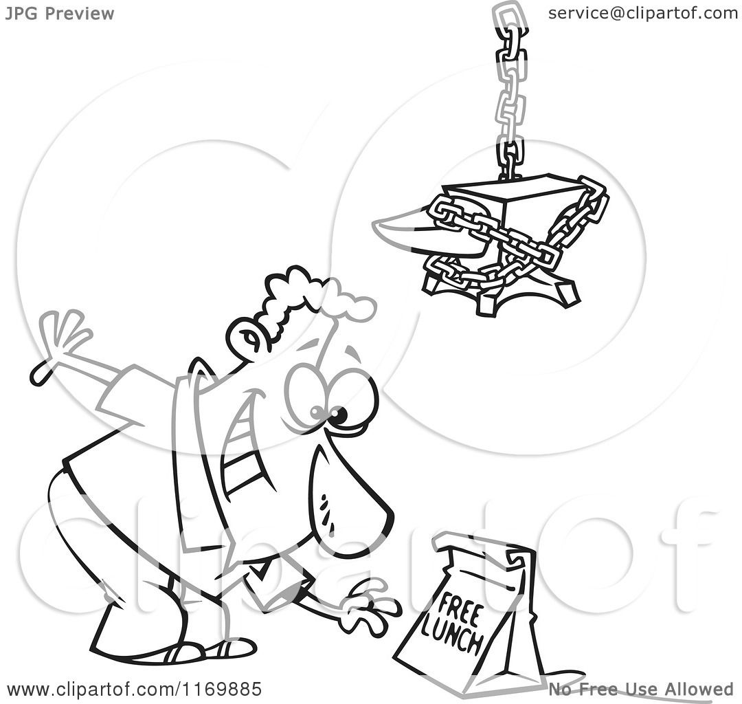 1080x1024 Cartoon Of Outlined Man Reaching For A Free Lunch Trap Under