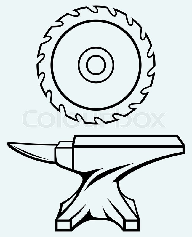 648x800 Circular Saw Blade And Anvil. Image Isolated On Blue Background