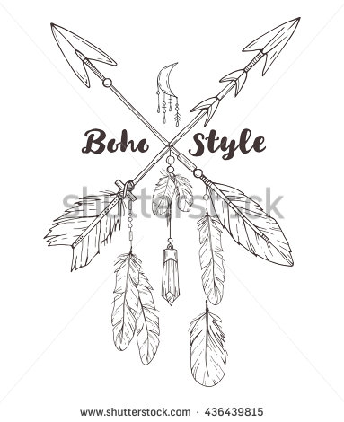 383x470 Crossed Arrows With Text And Feathers, Half Moon, Crystal