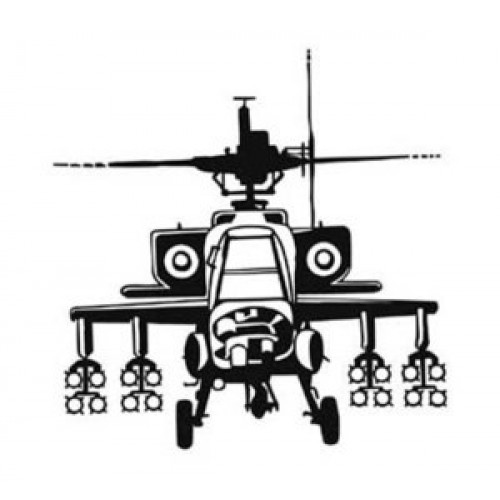 500x500 Apache Helicopter Large White Vinyl Sticker Decal