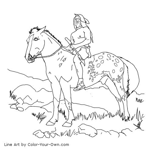 500x500 Nez Perce Native American On Appaloosa Horse Coloring Page