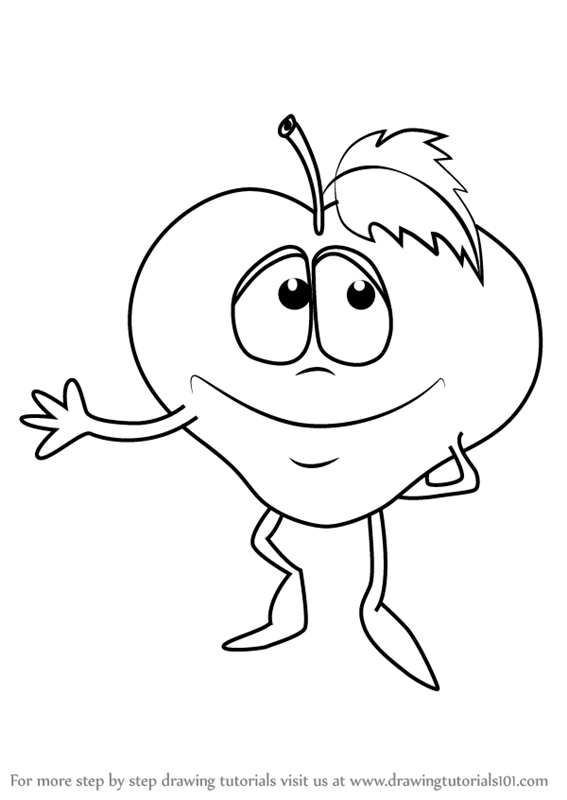 567x800 Learn How To Draw A Cartoon Apple (Fruits For Kids) Step By Step