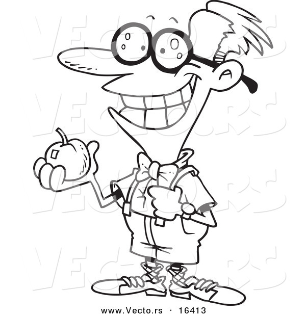 600x620 Vector Of A Cartoon Nerdy School Boy Holding An Apple
