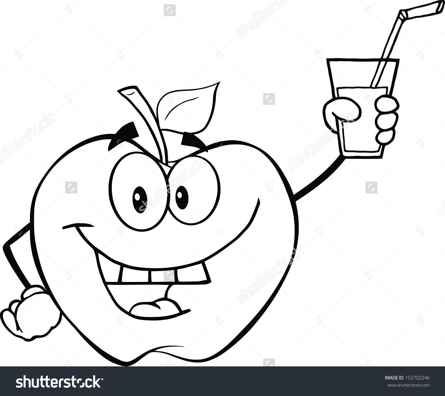 1500x1337 Black And White Apple Cartoon Character Holding A Glass With Drink