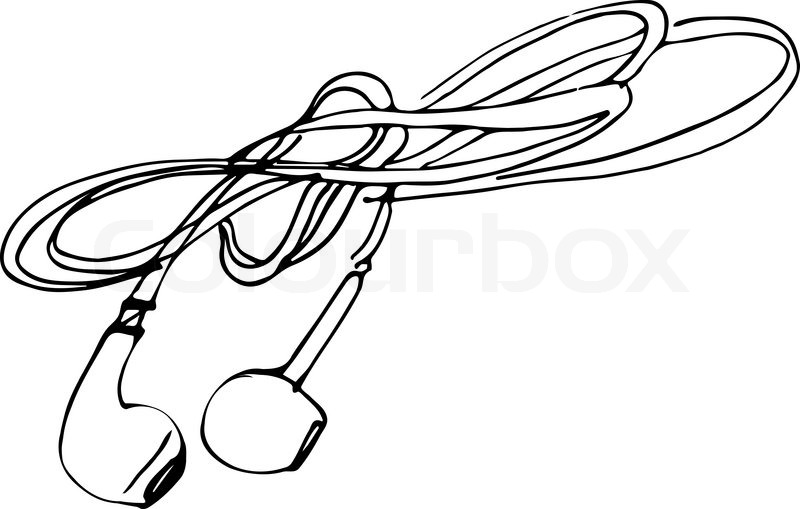 800x509 Black And White Sketch Of Headphones For Your Phone Stock Vector