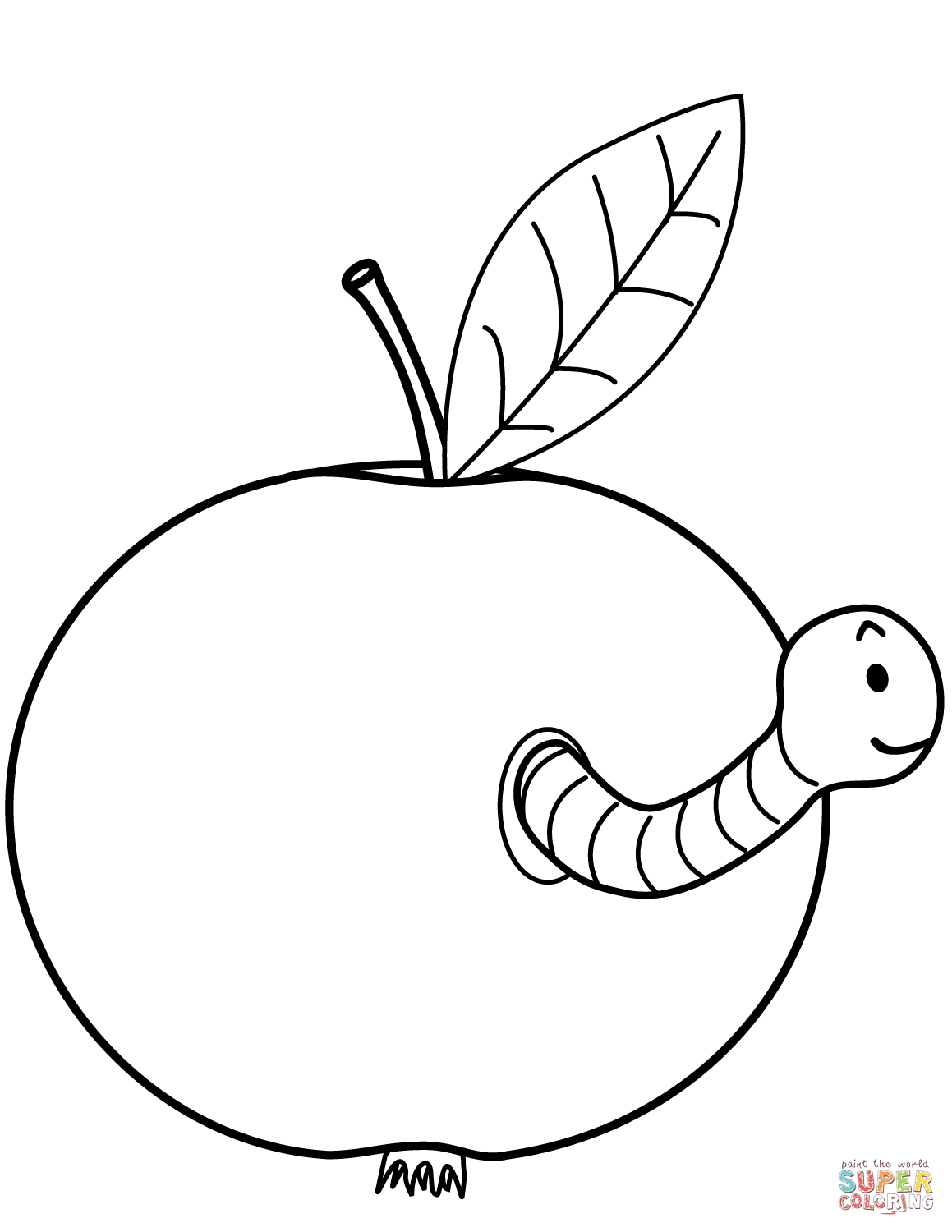 1159x1500 Worm Is Coming Out Of Apple Coloring Page Free Printable