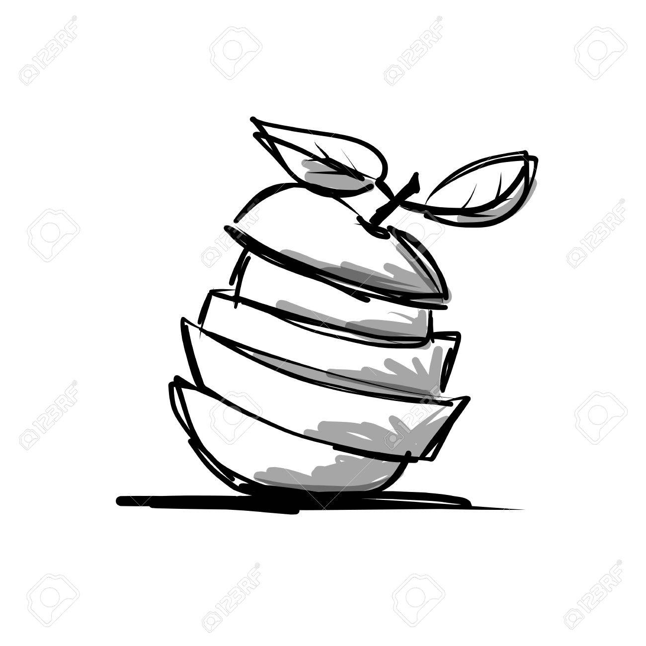 1300x1300 Slices Of Fruits, Apple Shape. Sketch For Your Design Royalty Free