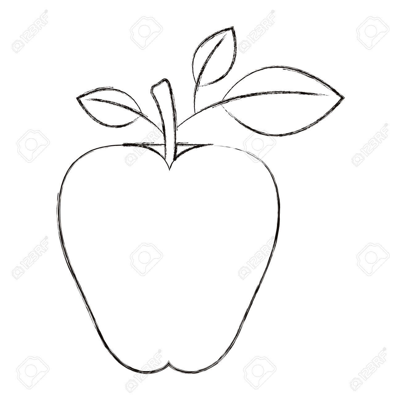 1300x1300 Sketch Blurred Silhouette Image Apple Fruit With Stem And Leaves