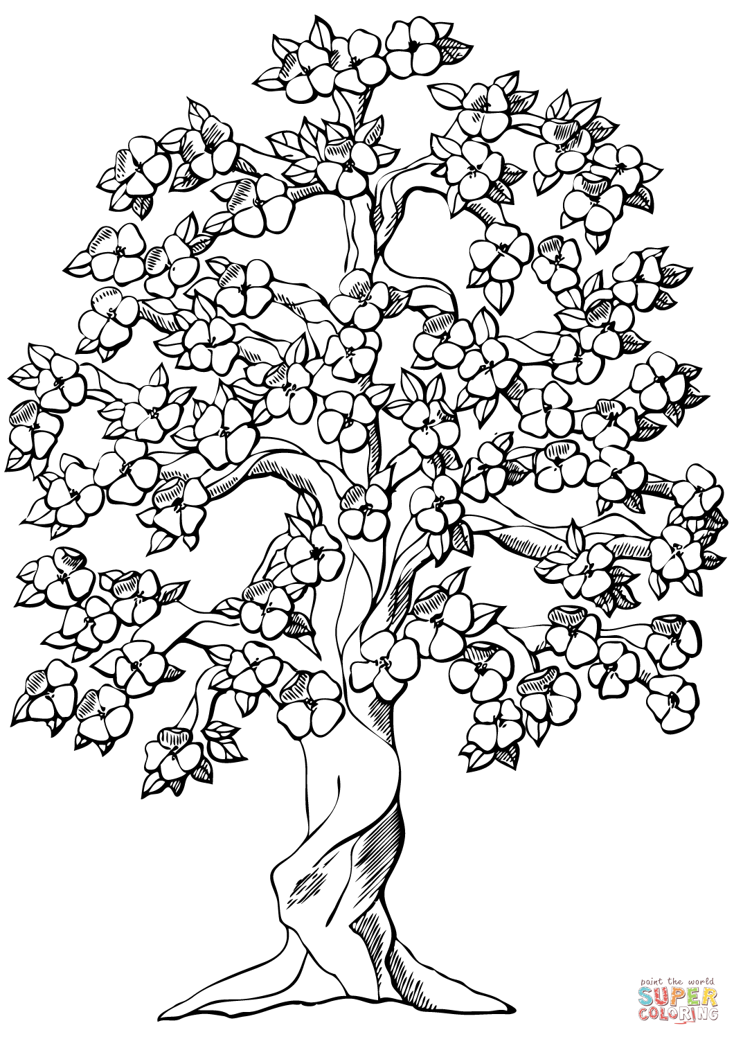 1060x1500 Flowering Apple Tree Coloring Page Free Printable Coloring Pages