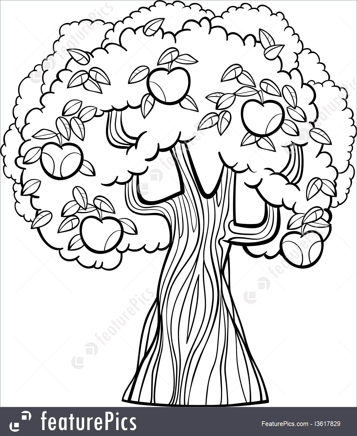 1140x1392 Illustration Of Apple Tree Cartoon For Coloring Book