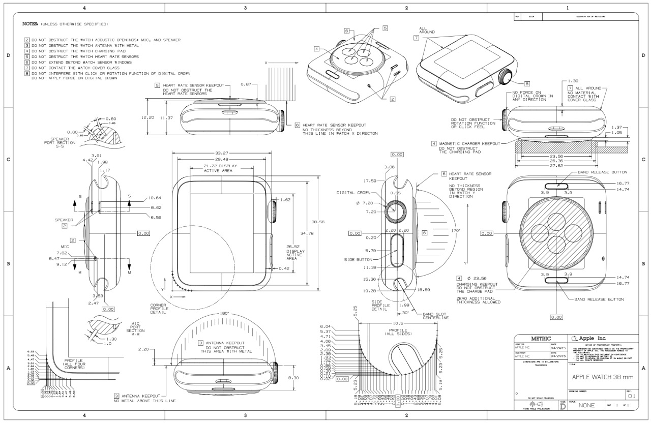 1280x832 Detailed 38mm And 42mm Apple Watch Schematics [Images] Apples