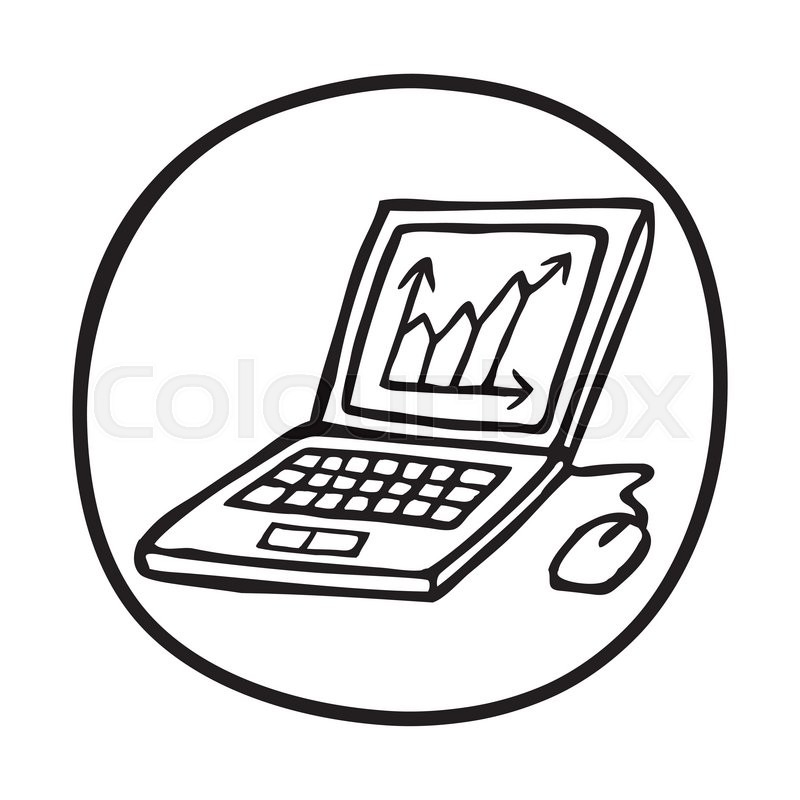 800x800 Doodle Laptop Icon With Chart. Infographic Symbol In A Circle