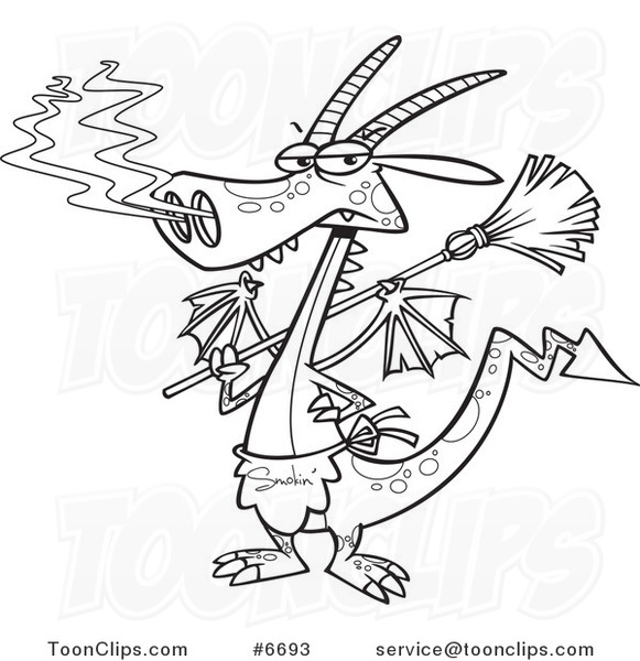 581x600 Cartoon Black And White Line Drawing Of A Dragon Wearing An Apron