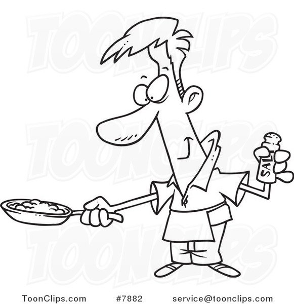 581x600 Cartoon Black White Line Drawing Of A Guy Wearing An Apron