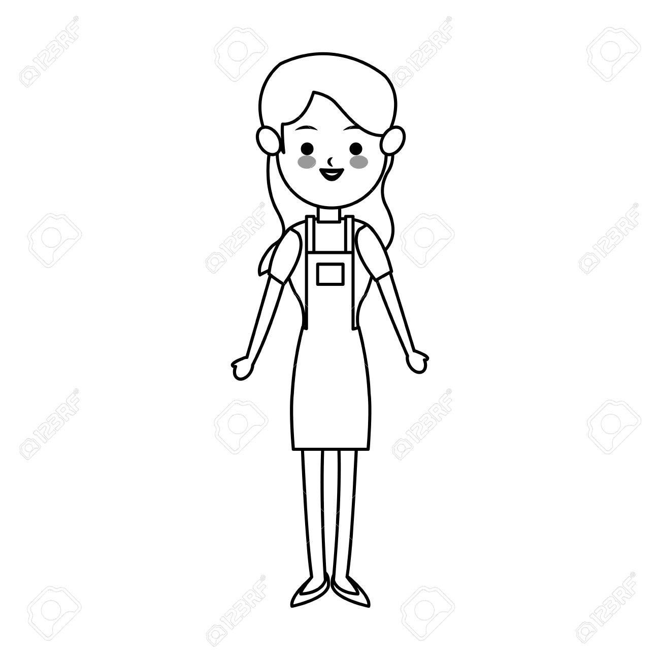 1300x1300 Woman Wearing Apron Cute Cartoon Icon Image Vector Illustration