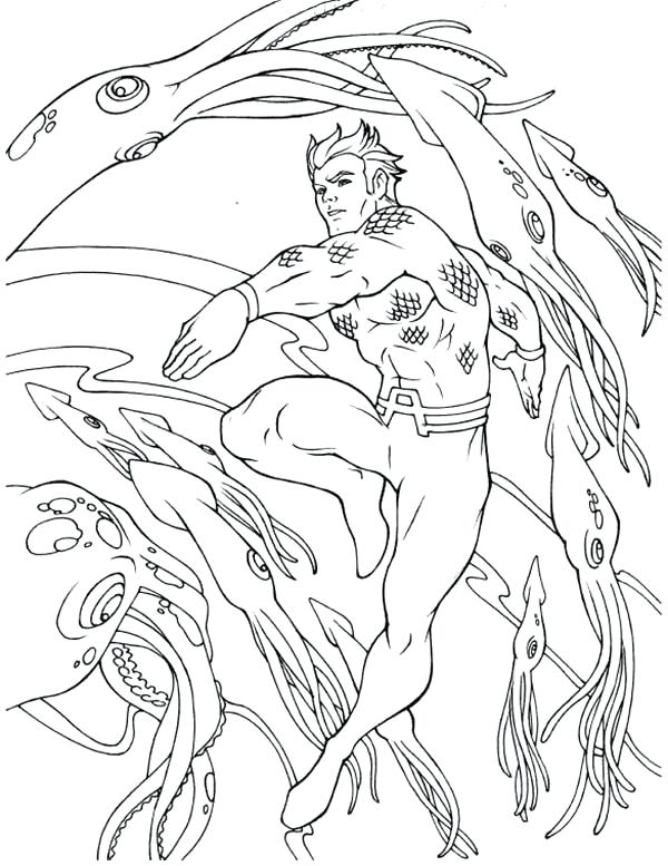 600x777 Aquaman Coloring Pages Fight With Giant Squid Coloring Pages