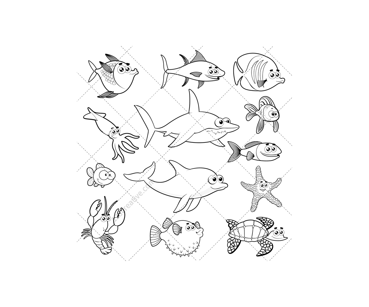 1200x1000 Drawing Water Animal Sea Animal Vector Pack (Water Turtle, Aquatic