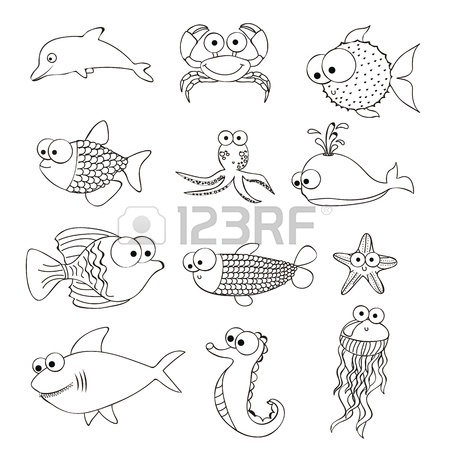 450x450 Illustration Of Fish Drawings, Aquatic And Sea Animals, Vector