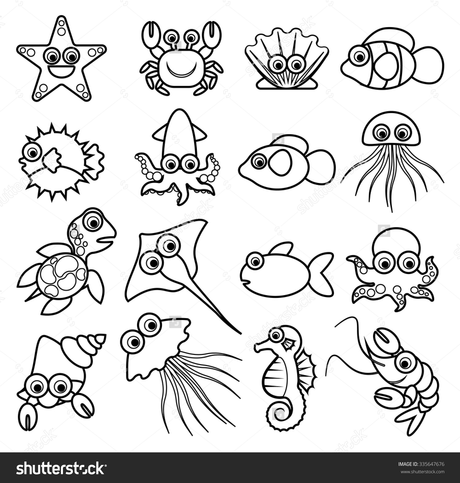 1500x1576 Stock Vector Sea Animal Vector Cartoon Cute Aquatic Animals
