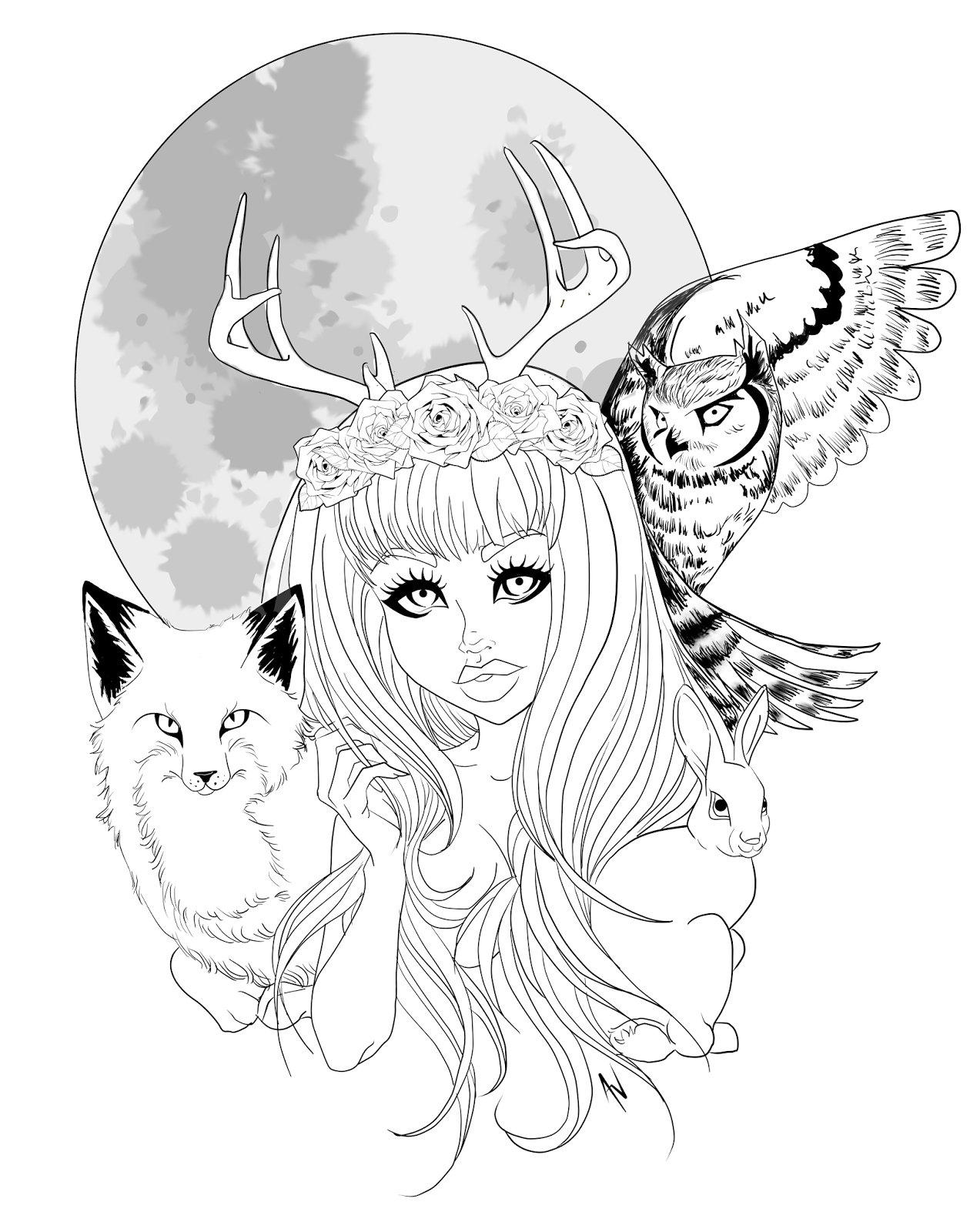 1273x1600 Line Art Arcade Girl