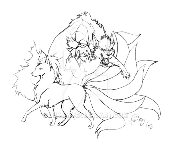600x510 Ninetales N Arcanine Lines By Tiikay