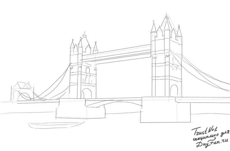 800x524 How To Draw Tower Bridge Step By Step