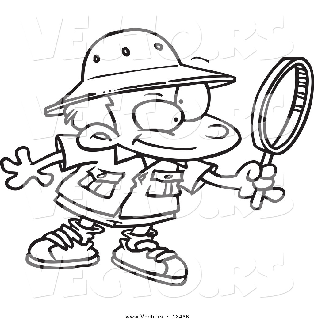 1024x1044 Vector Of A Cartoon Archaeology Boy Using A Magnifying Glass