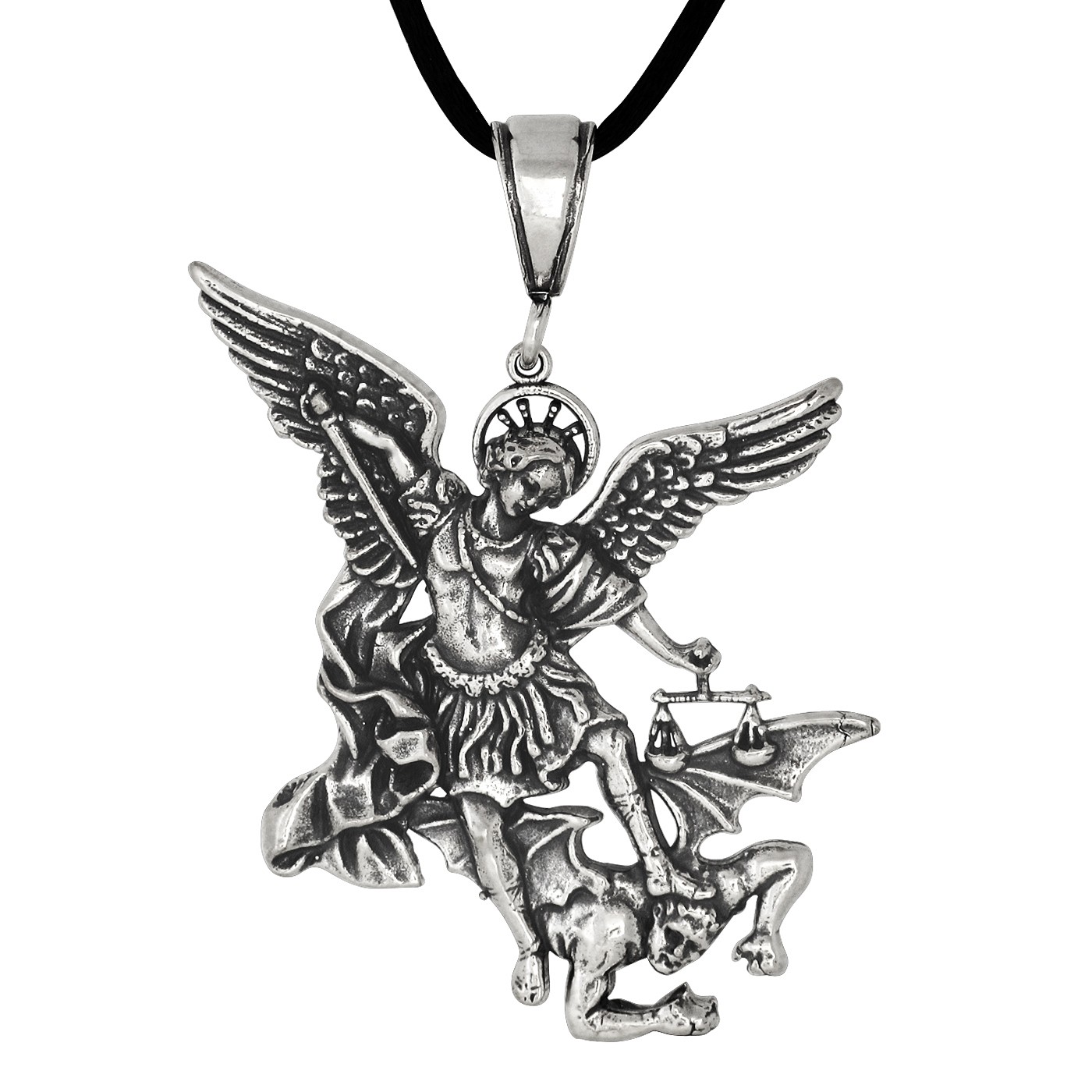 1400x1400 Sterling Silver Oxidized Saint Michael Archangel Pendant Necklace