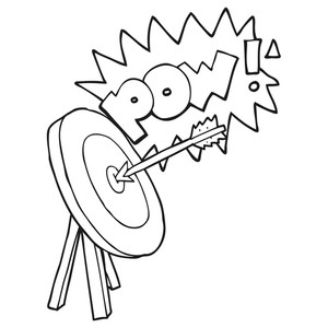 300x300 Freehand Drawn Black And White Cartoon Archery Target Royalty Free