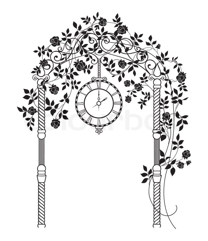 690x800 Wedding Arch With Roses And Leaves Isolated Over White. Vector