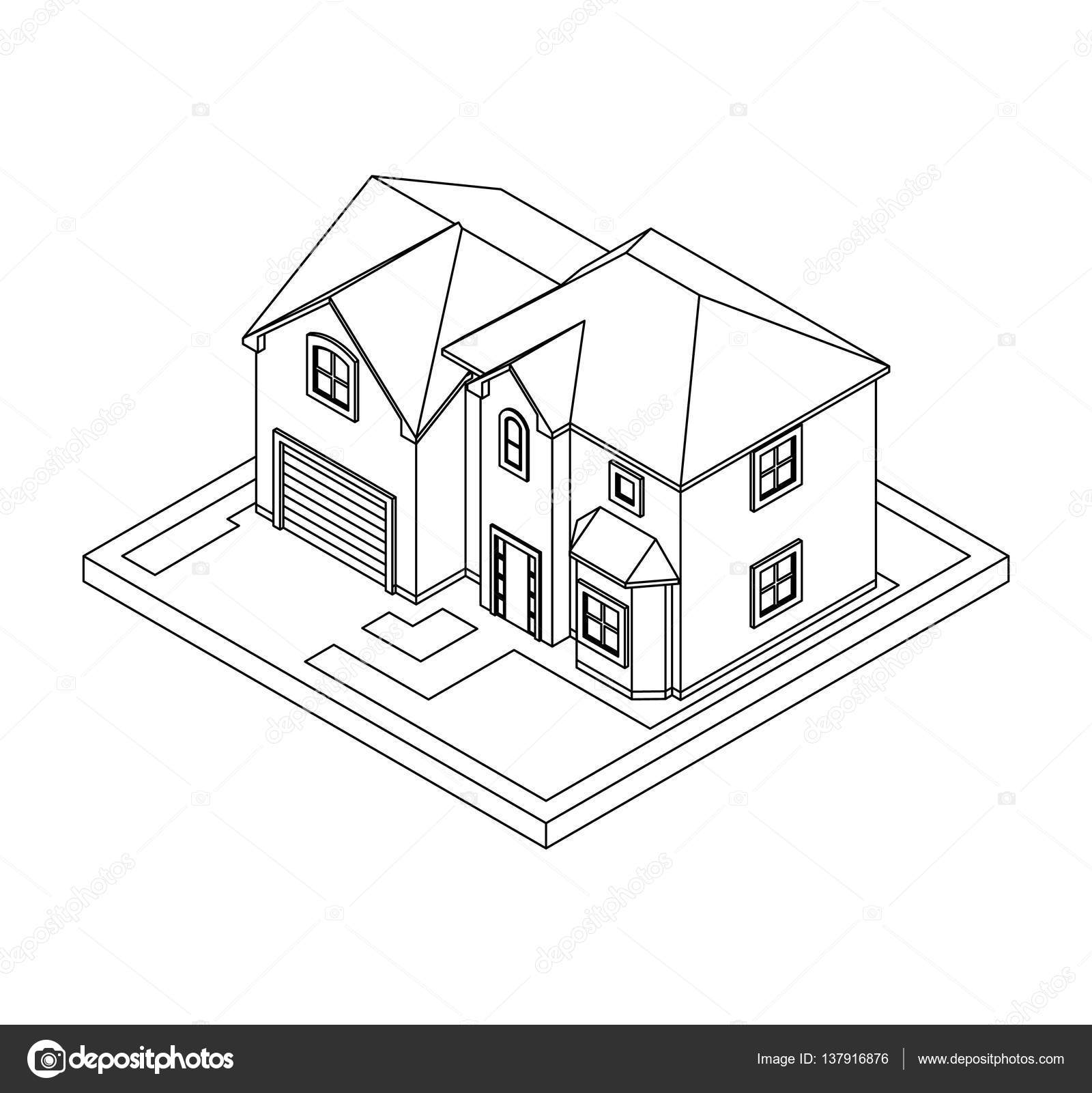 1600x1601 Drawing Of Private House Stock Vector Pleskach