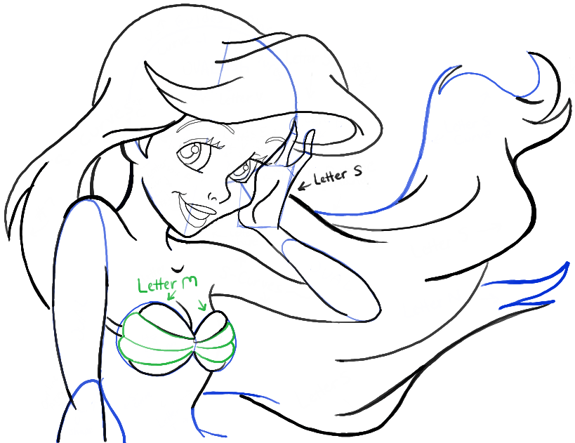 819x631 How To Draw Ariel From The Little Mermaid Step By Step Drawing