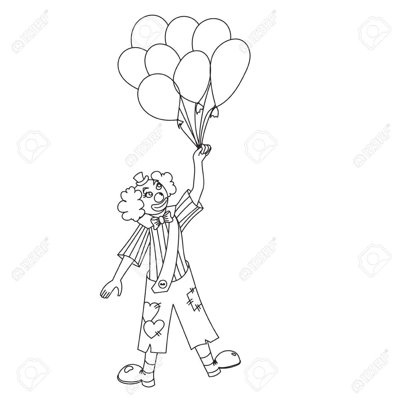 1300x1300 Hand Drawn Clown. Clown Holding Balloons. Sketch. Hand Drawn