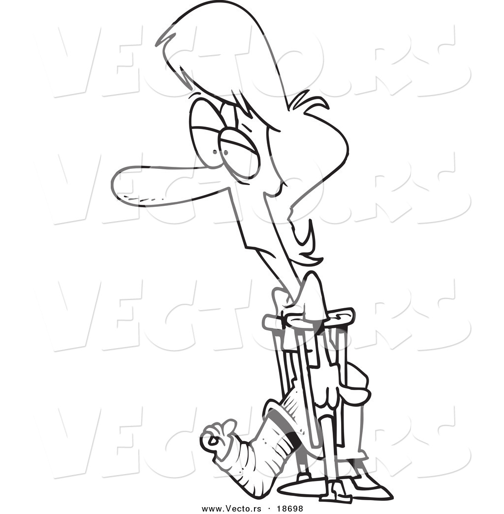 1024x1044 Vector Of A Cartoon Woman With A Cast And Crutches