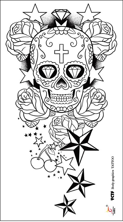 509x918 Temporary Large Arm Tattoo Stickers Skull Star Designs High