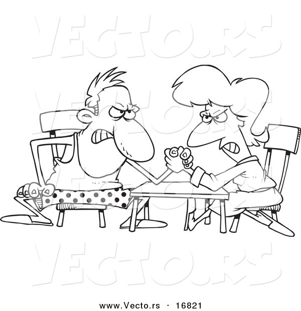 600x620 Vector Of A Cartoon Married Couple Arm Wrestling