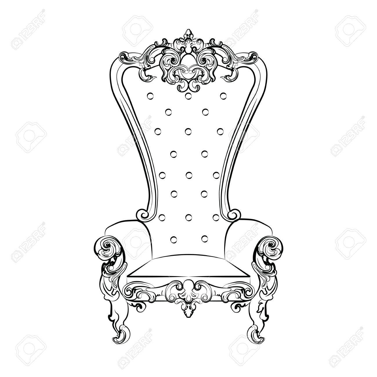 1300x1300 Baroque Royal Armchair With Luxurious Ornaments. Vector Sketch