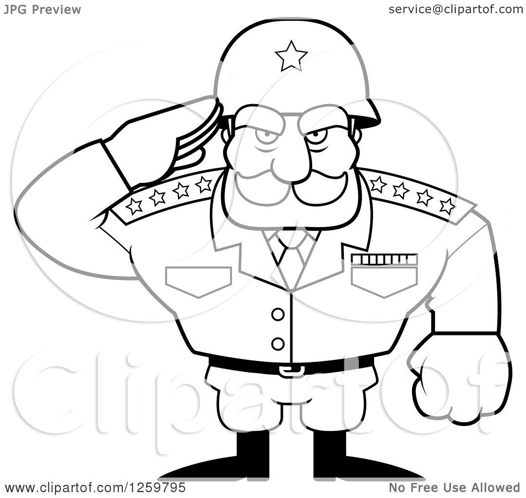 1080x1024 Clipart Of A Black And White Army General Man Saluting Lineart