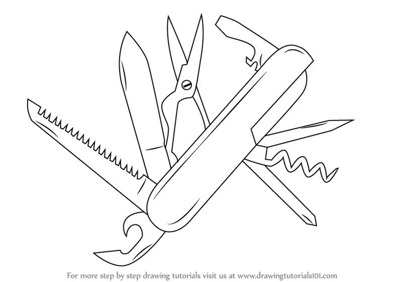 800x563 Learn How To Draw Swiss Army Knife (Knives) Step By Step Drawing