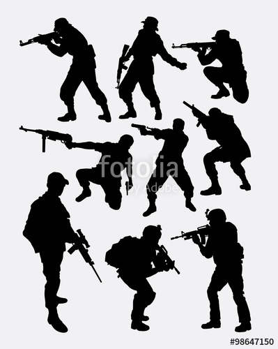 399x500 Army Soldier Pose With Gun Weapon Silhouette. Good Use For Symbol